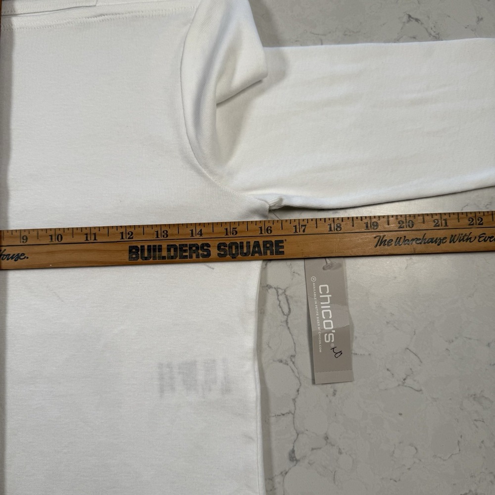 Chico's NWT Womens T Shirt Top 3/4 Sleeve  Button Accent White Bandeau Pima 0 Sm - Picture 11 of 16